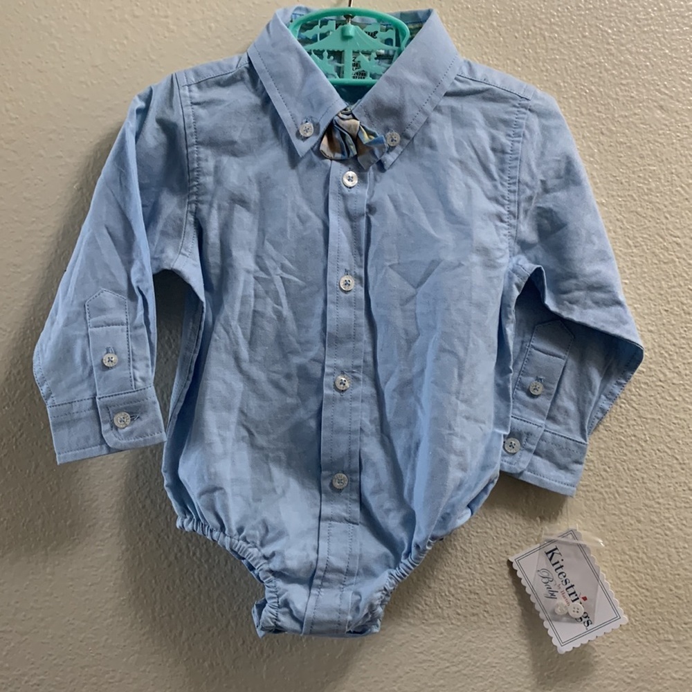 Hartstrings Kitestrings Baby Blue Easter Buttondown Bodysuit 12 Months Tie.